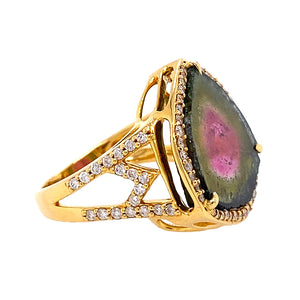 Watermelon Tourmaline and Diamond Ring