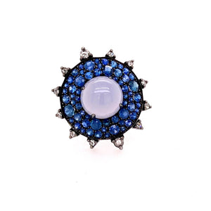 Chalcedony, Sapphire, and Diamond Bullseye ring