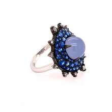 Chalcedony, Sapphire, and Diamond Bullseye ring