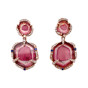 Watermelon Tourmaline Double Drop Earrings