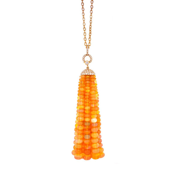 Opal bead tassel pendant