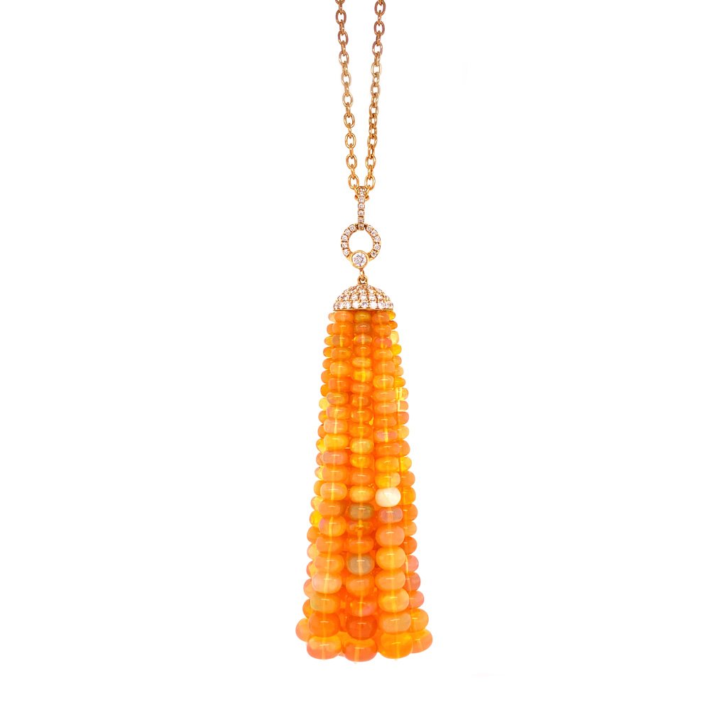 Opal bead tassel pendant