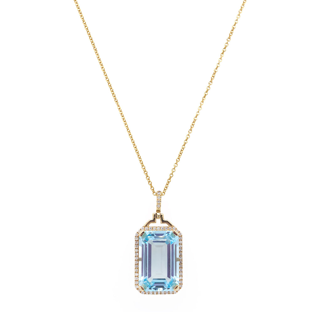 Emerald Cut Blue Topaz Necklace