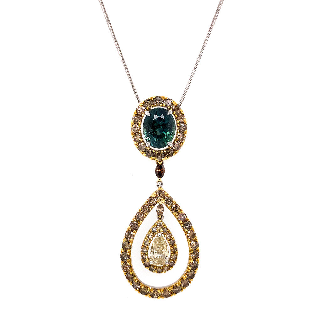 Sapphire and colored Diamond drop pendant