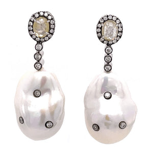 diamond and pearl drop earring