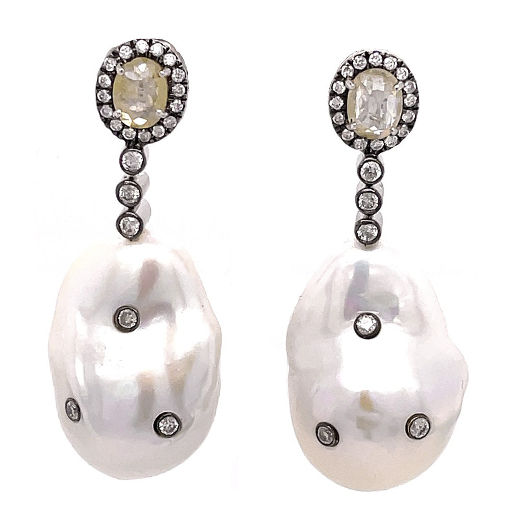 diamond and pearl drop earring