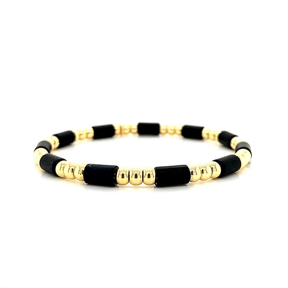 18K Yellow Gold and Black Onyx Bead Stretch Bracelet