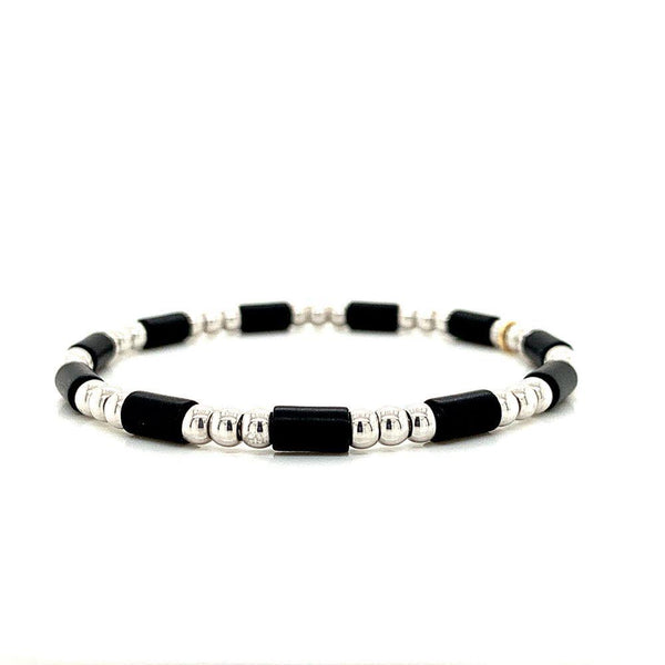 18K White Gold & Black Onyx Bead Stretch Bracelet