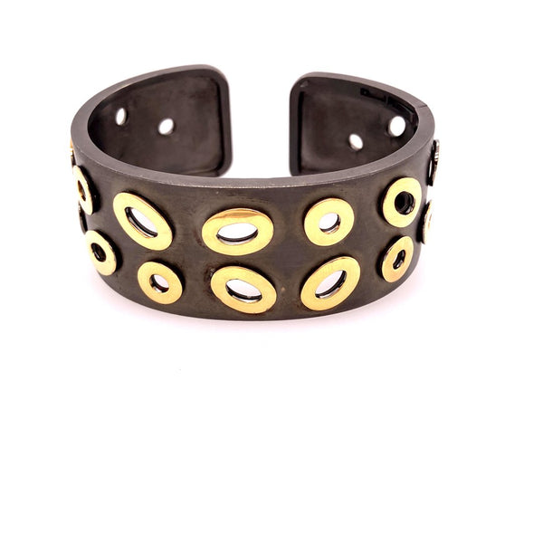 Black and Gold Cut Out Wide Cuff Bracelet