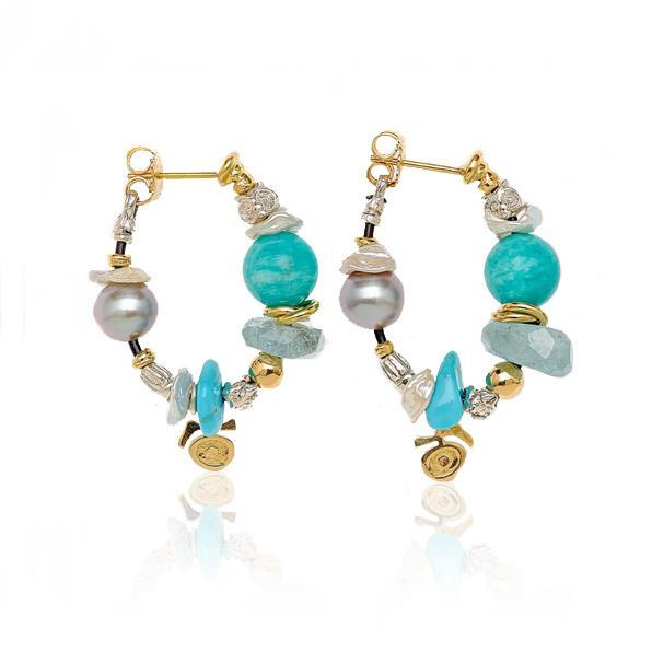 Gold and Turquoise Hoop Earrings