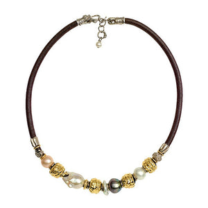 Leather and Mixed Pearl Necklace
