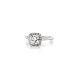 White Gold Pave Halo Cushion Cut Ring