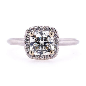 White Gold Pave Halo Cushion Cut Ring