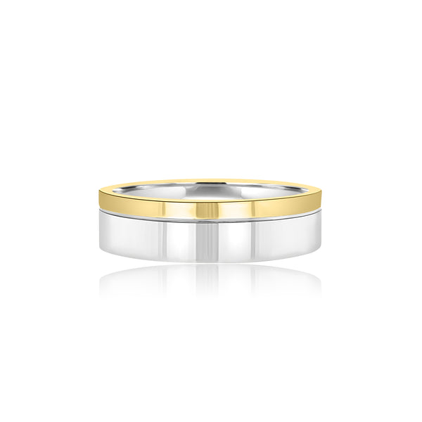 Men's high polish two tone wedding band