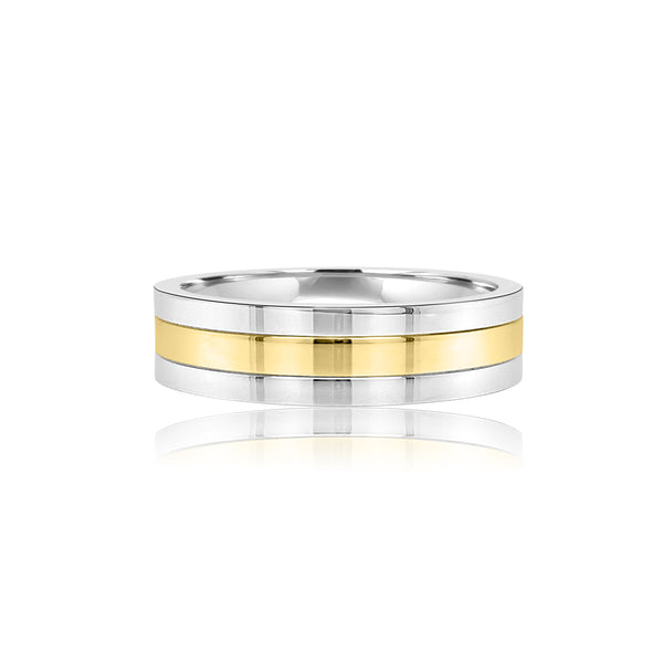 Men's two tone shiny flat wedding band