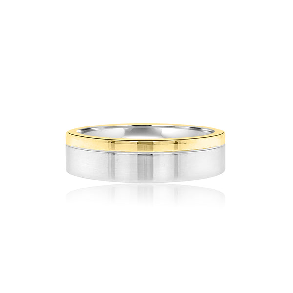 Men's two tone shiny flat wedding band