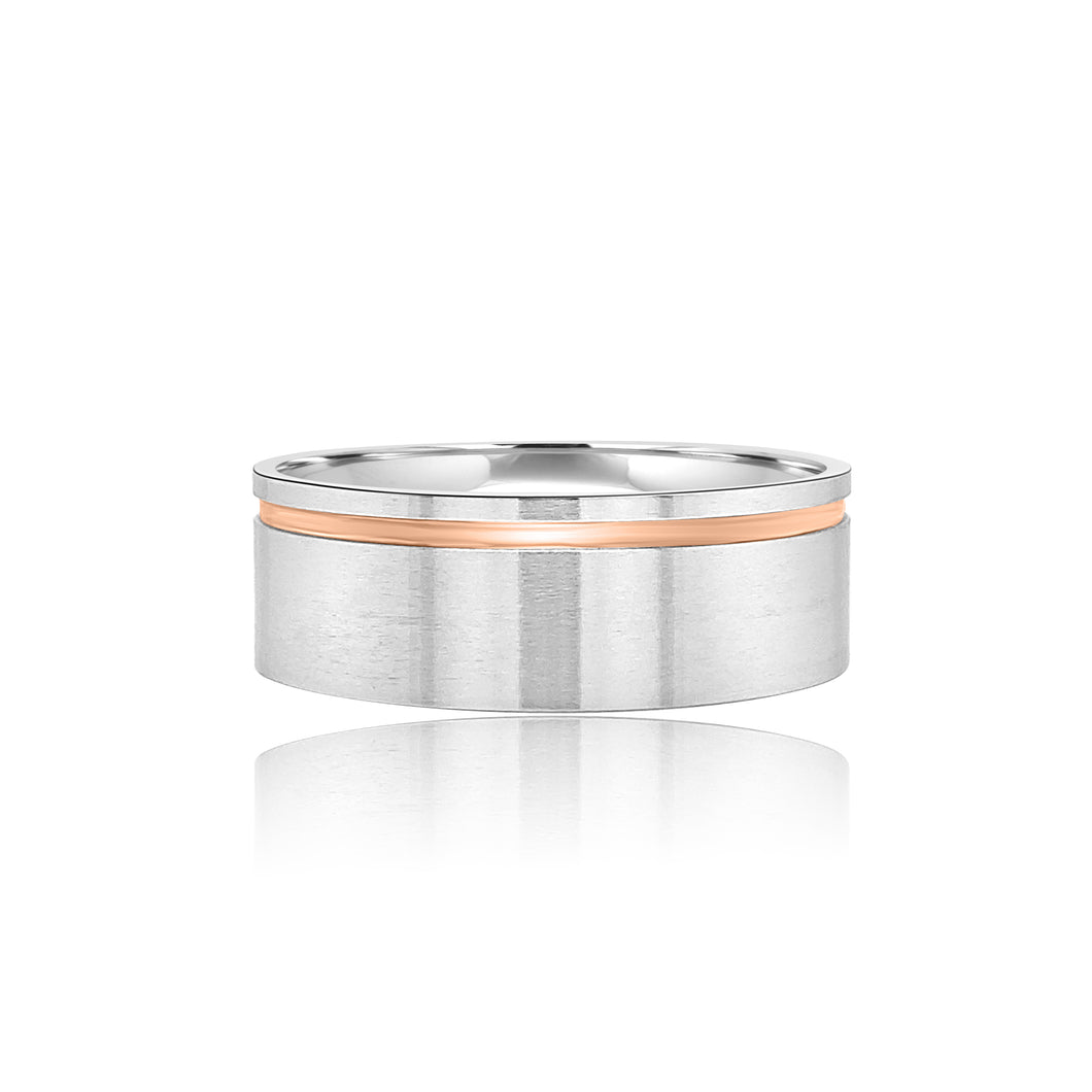 Men's two tone matte flat wedding band