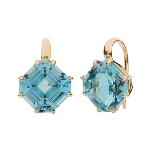 Square Emerald Cut Blue Topaz Earrings