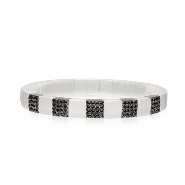 White Ceramic and Black Diamond Stretch Bracelet