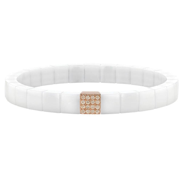 White Ceramic and Diamond Stretch Bracelet