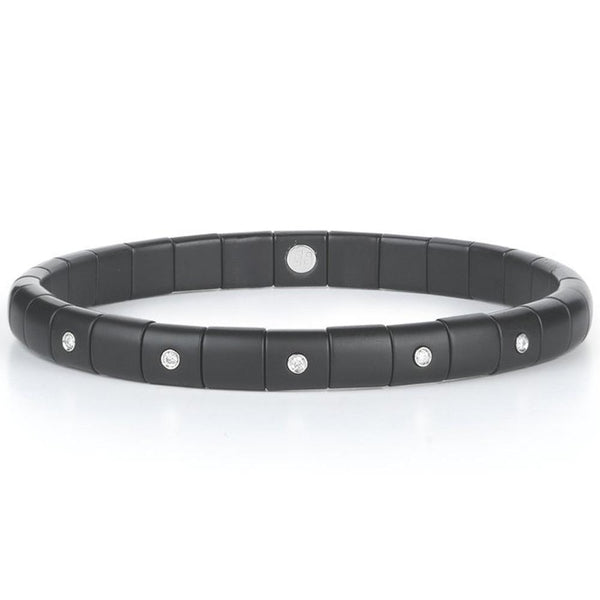 Thin Matte Black Stretch Bracelet with Diamonds