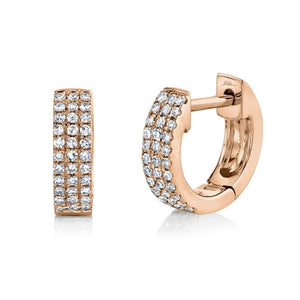 Three Row Diamond Huggie Earrings