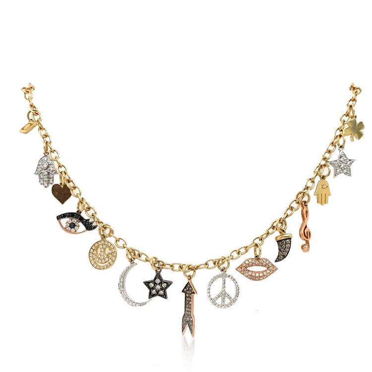 Gold and Diamond Multi-Charm Necklace