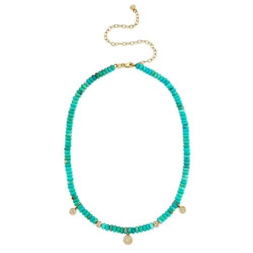 Turquoise and Diamond Disc Necklace