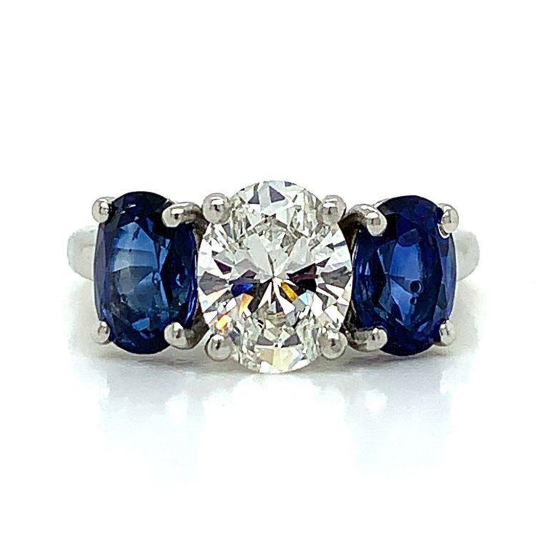 Oval Diamond & Sapphire 3 Stone Ring