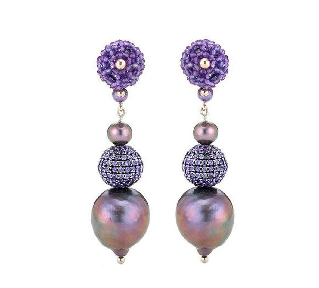 Amazon.com: White Freshwater Cultured Pearl 8-8.5mm with Diamond, Tanzanite  and Amethyst Stud Earrings In Sterling Silver: Clothing, Shoes & Jewelry