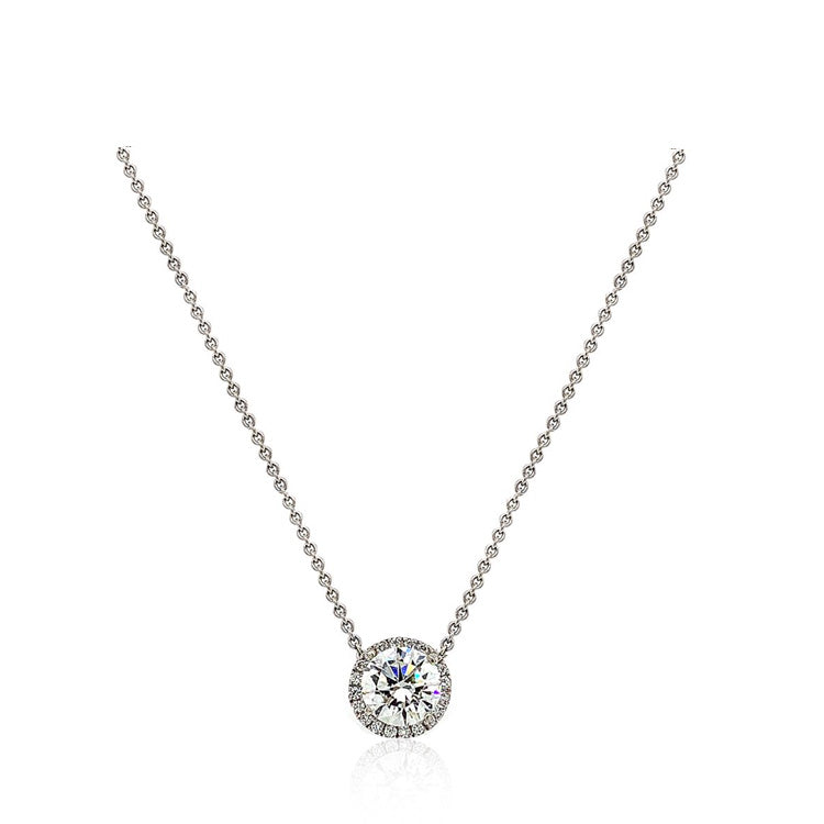 Round Diamond Pendant Necklace with Halo