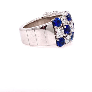 Flexible three row Diamond  and sapphire band