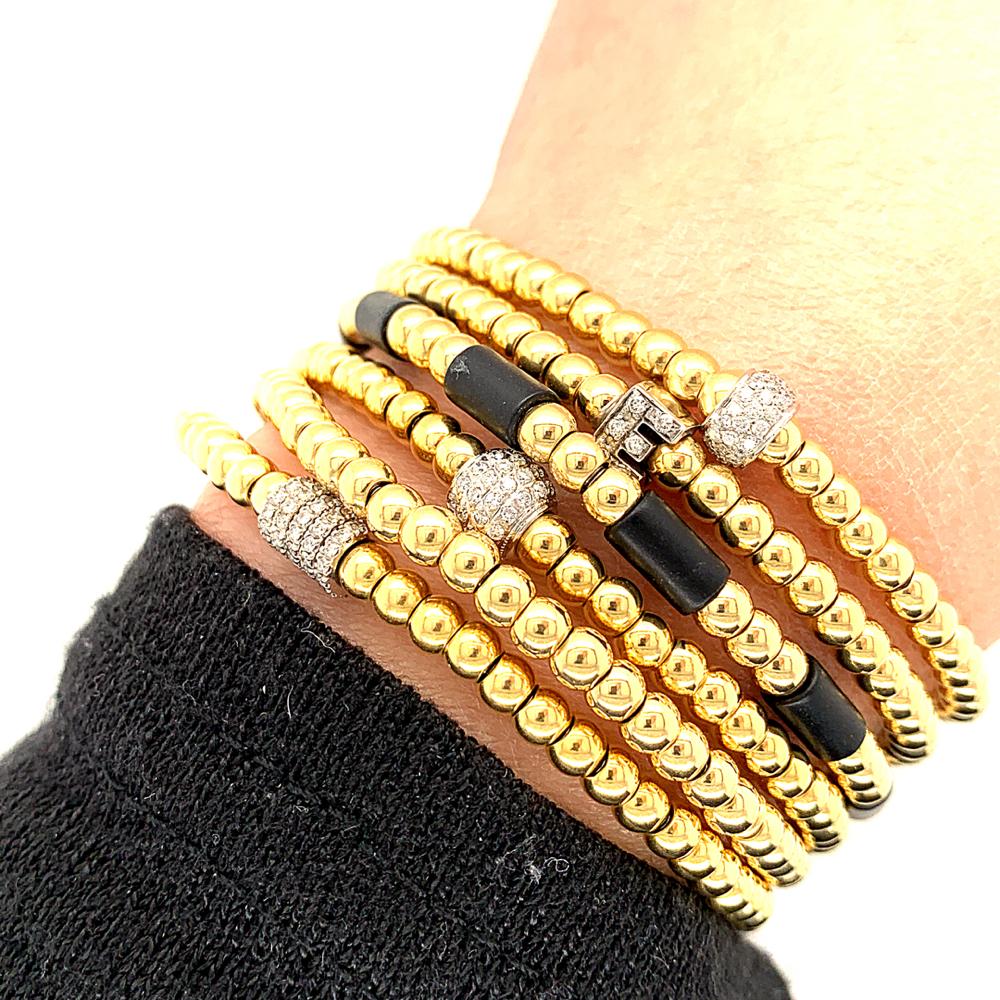 18K Yellow Gold and Black Onyx Bead Stretch Bracelet